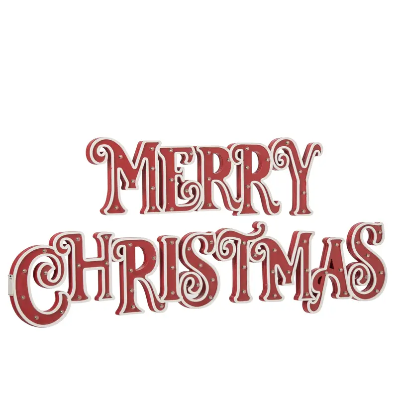 Kerstbord Verlicht Hout Rood Wit J-Line