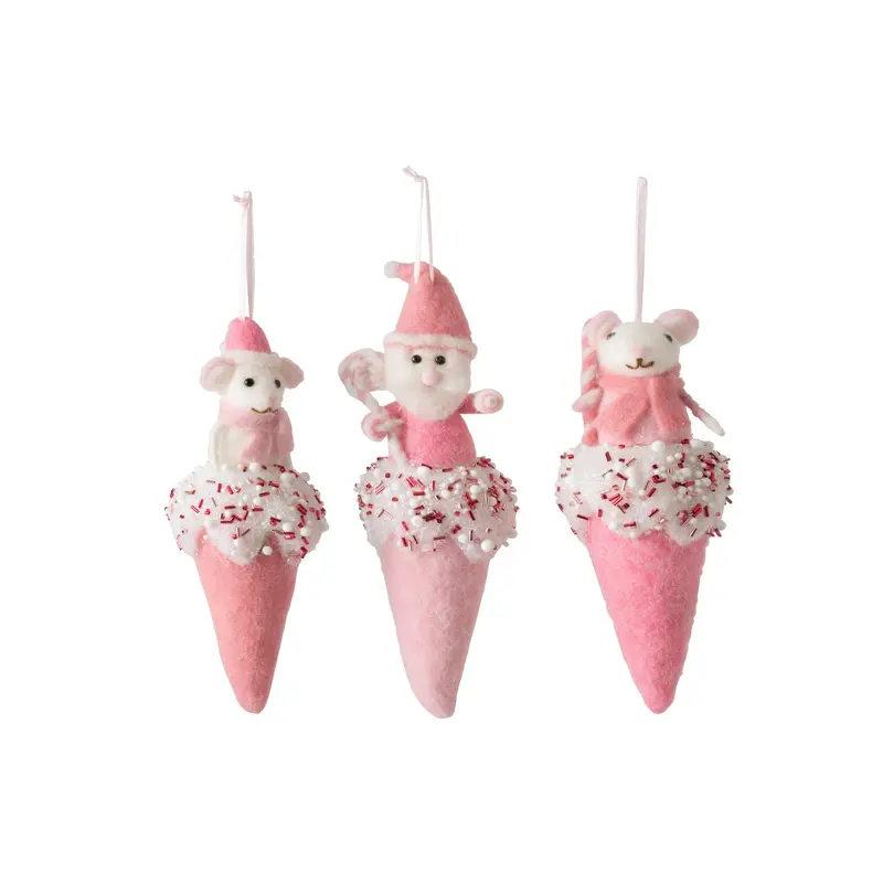 Kersthangers Ijsje Wol Roze/Wit Set Van 3 J-Line