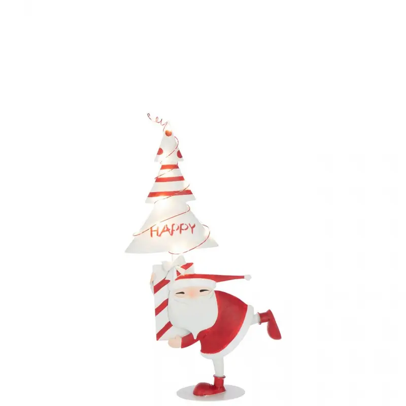 Kerstman Led Boom Ijzer Kerstrood/Wit Small  H66cm J-Line