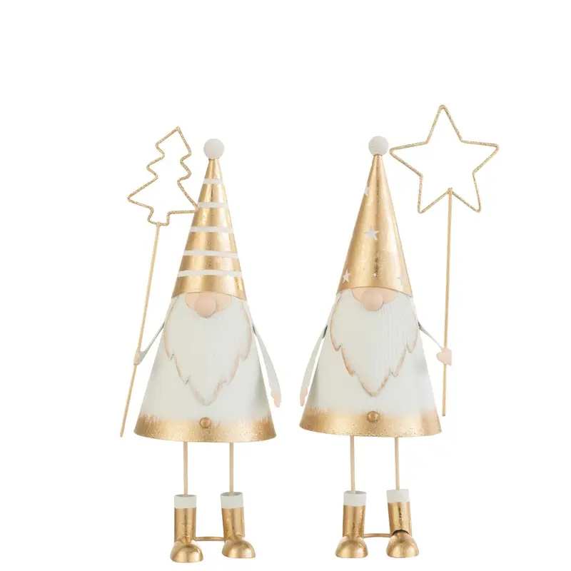 Kerstman + Stok Boom/Ster Metaal Wit/Goud Small Set van 2 J-Line