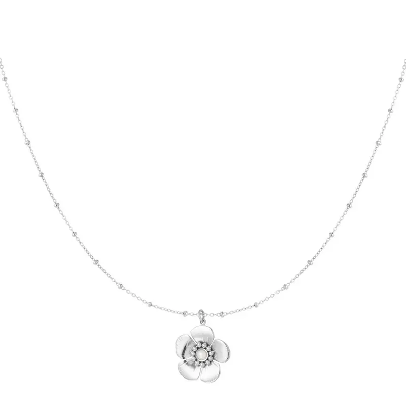 Ketting Bolletjes met Bloemetjes zilver