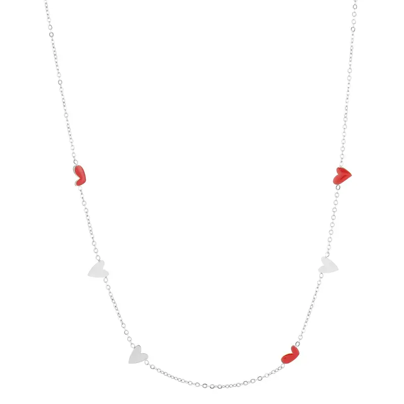 Ketting Gekleurde Hartjes zilver
