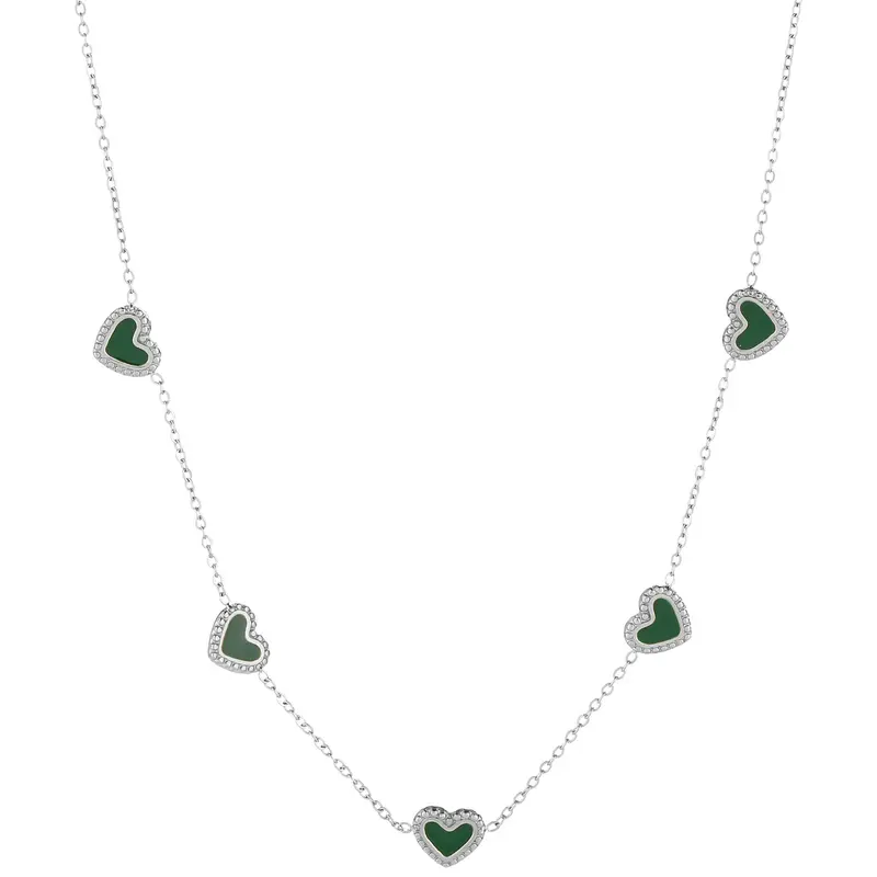 Ketting Hartjes zilver groen