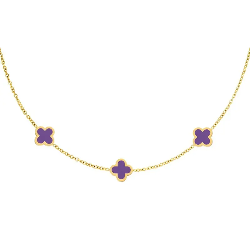 Ketting Klavers Triple goud paars