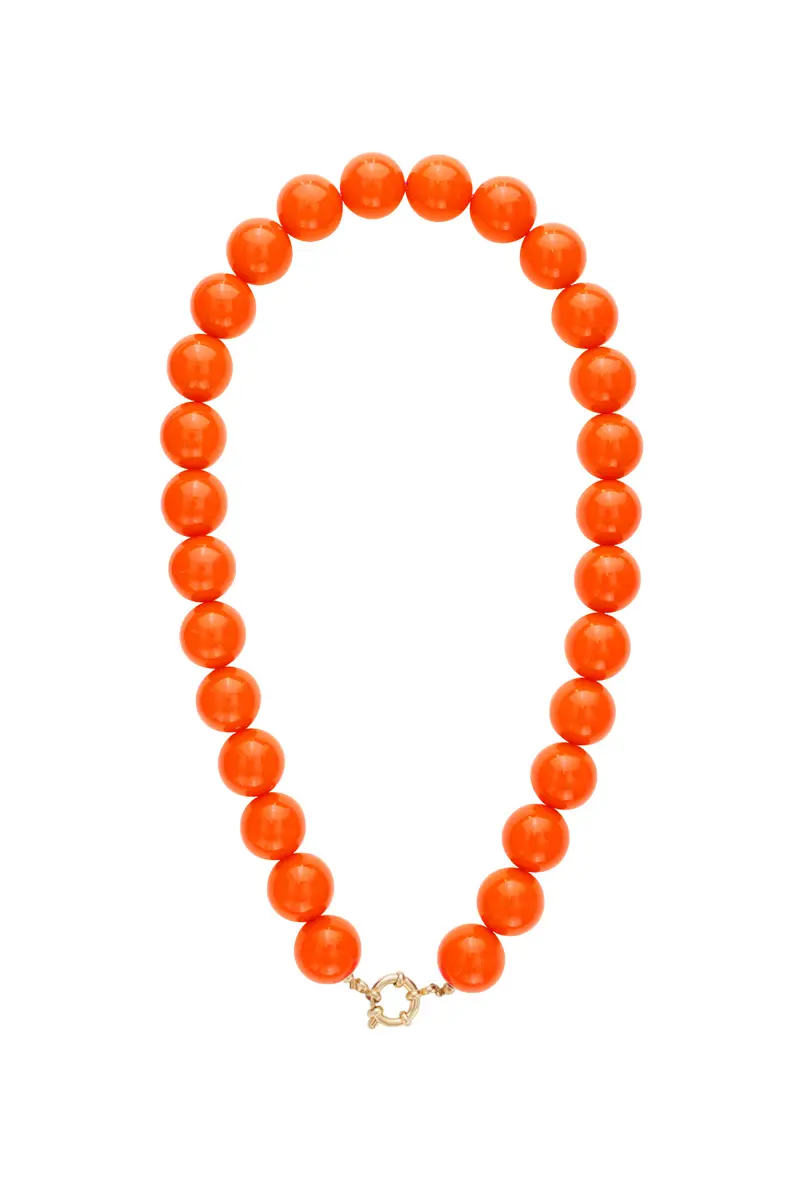 Ketting met grote kralen en frontsluiting-15mm | Oranje