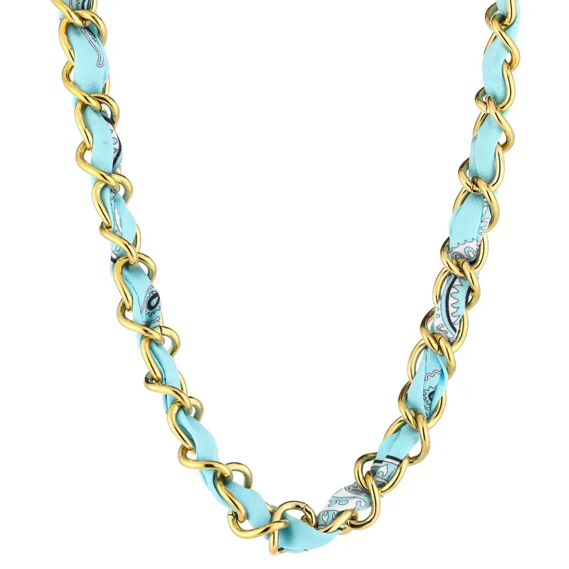 Ketting Schakel met Bandana goud lichtblauw