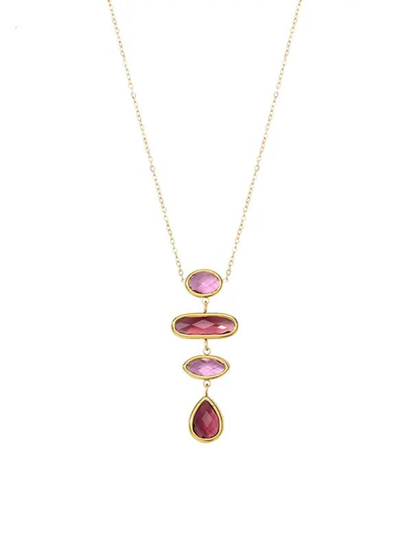 Ketting Stainless steel met Glaskristal – Roze & Rood
