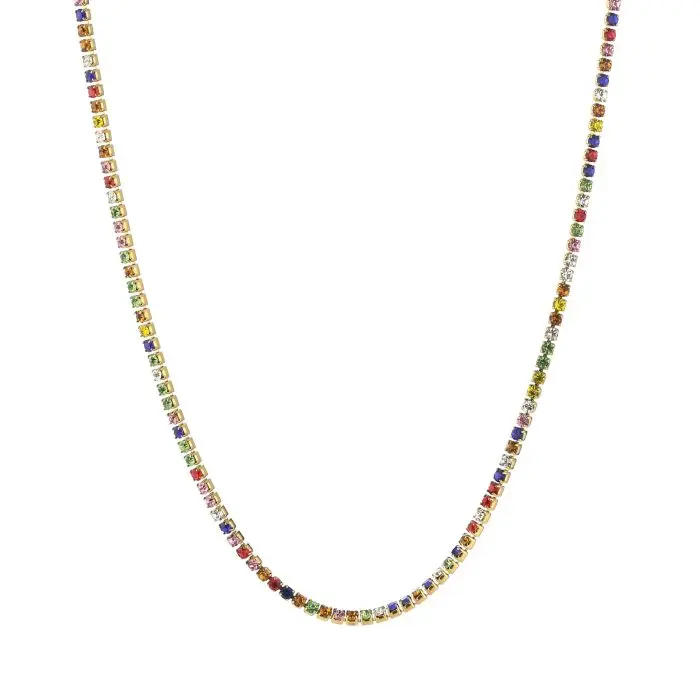 Ketting Strass Rainbow goud multi