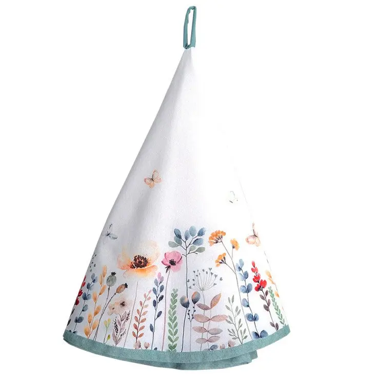 Keukendoek Bloemen rond wit groen 80x80cm