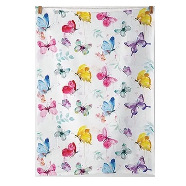 Keukendoek Butterfly Katoen wit multi 70x50cm
