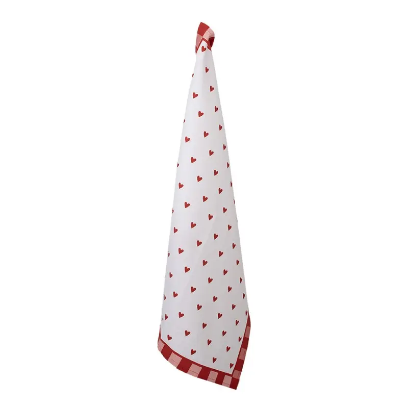 Keukendoek Hartjes wit rood 70x50cm