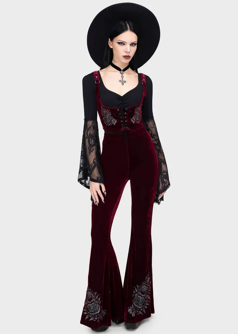 Killstar A Devil's Rose Flare Trousers Red