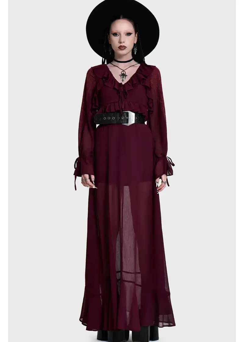 Killstar Aethera Vanta Burgundy Maxi Dress