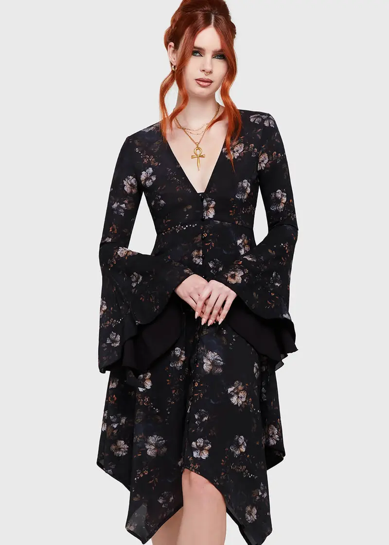Killstar Autumna's Night Black Midi Dress