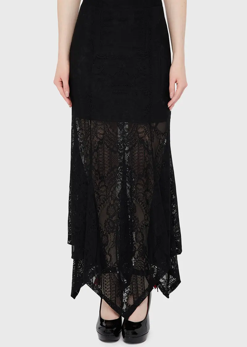 Killstar Belladonna Lace Maxi Skirt Black