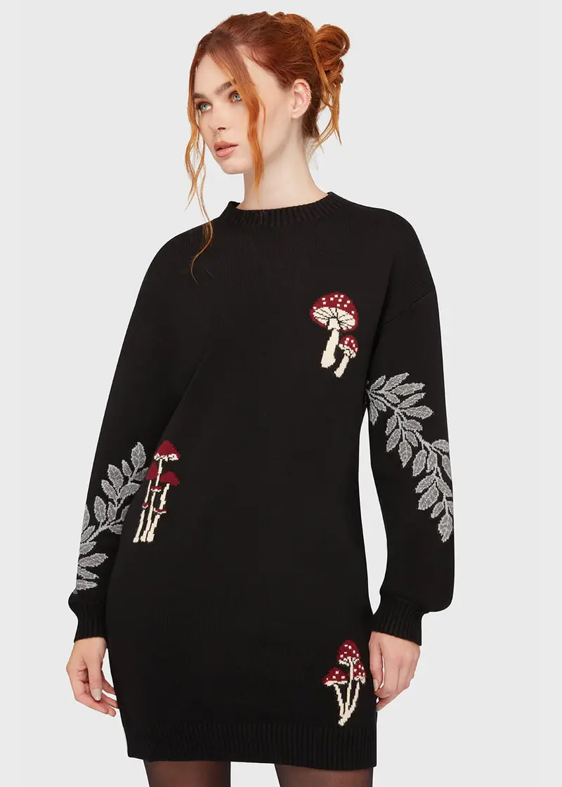 Killstar Bitter Morelle Mushroom Sweater Dress Black