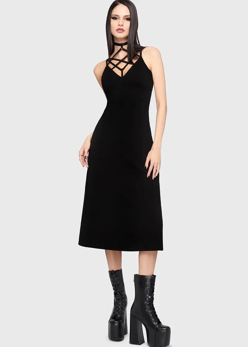 Killstar Chapel Blessing Strap Midi Dress Black