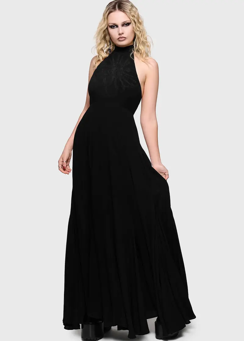 Killstar Chapel Blessing Tie Back Maxi Dress Black