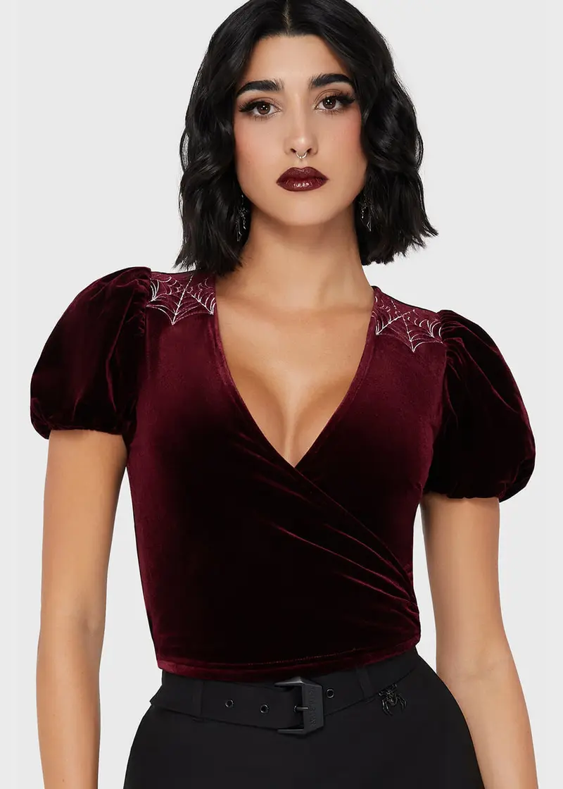 Killstar Crimson Spiderweb Wrap Top Red