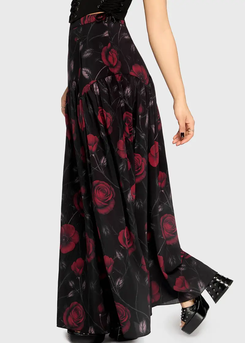 Killstar Fawnelle Rose Maxi Skirt Black Red