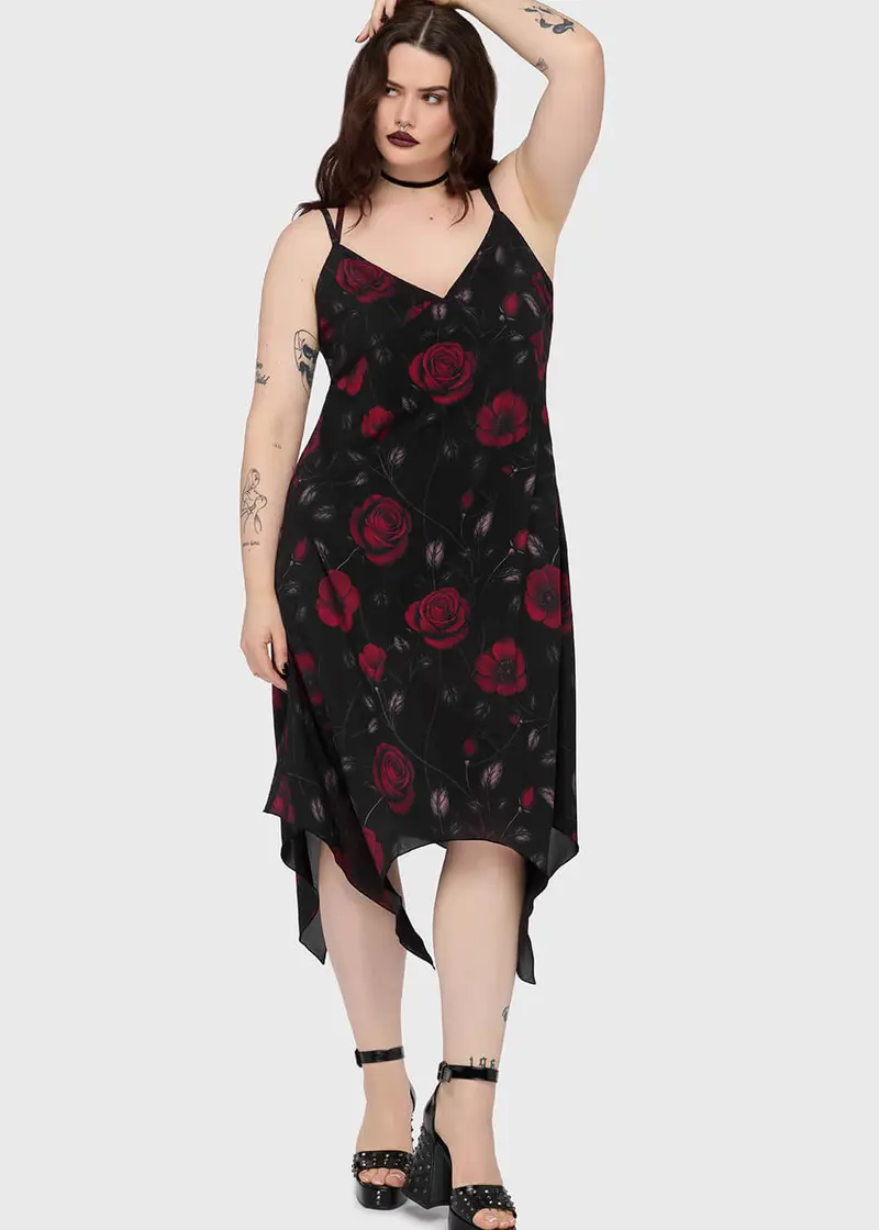 Killstar Fawnelle Rose Midi Dress Black Red