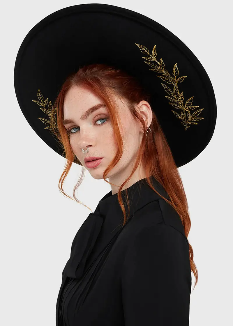 Killstar Gold Fern Witch Brim Hat Black