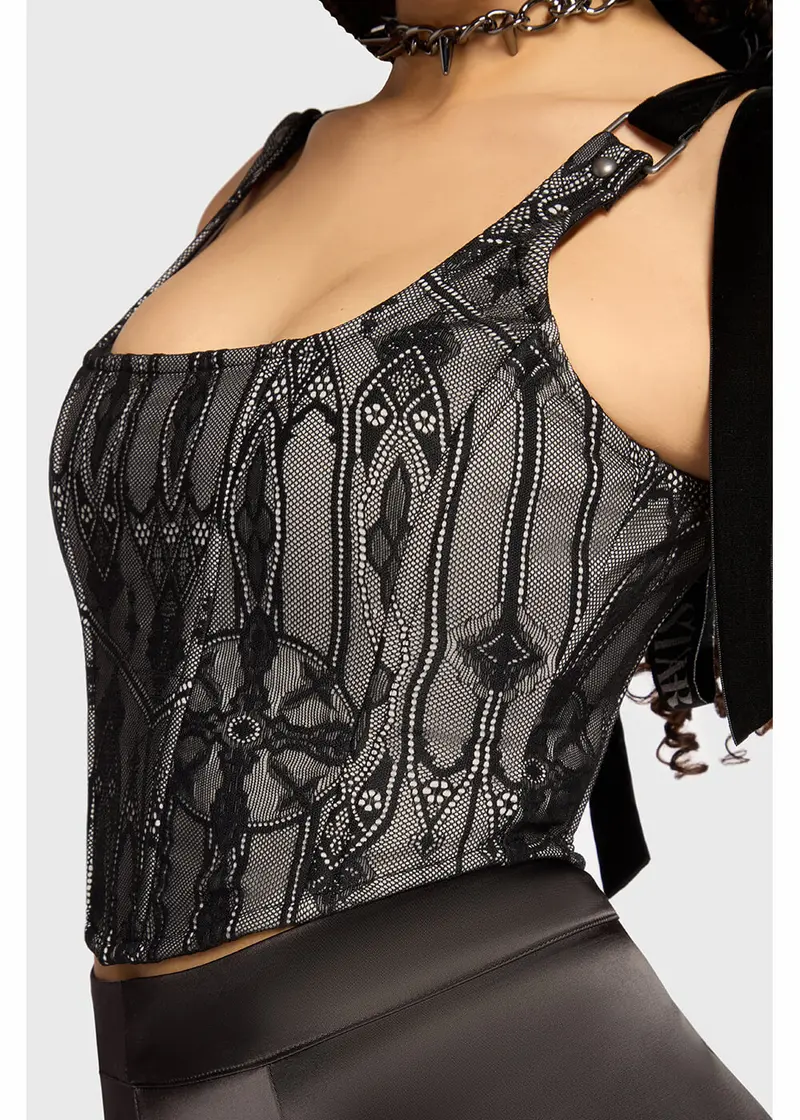Killstar Hallowed Obscura Corset Top Black Grey