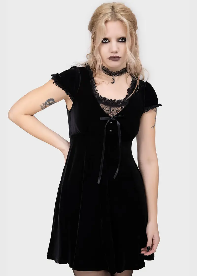 Killstar Heather Babydoll Velvet 60's Dress Black
