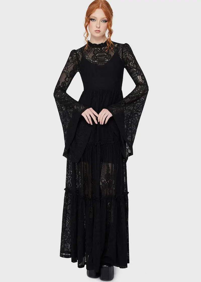 Killstar Hecate Lace Maxi Dress Black