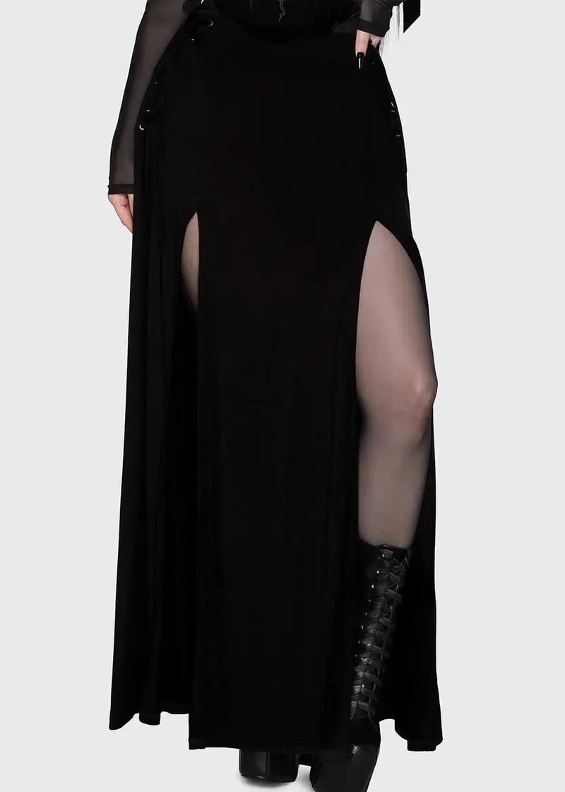Killstar Hellverina Split Maxi Skirt Black