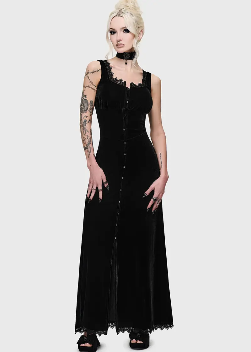 Killstar Hexina Velvet Maxi Dress Black