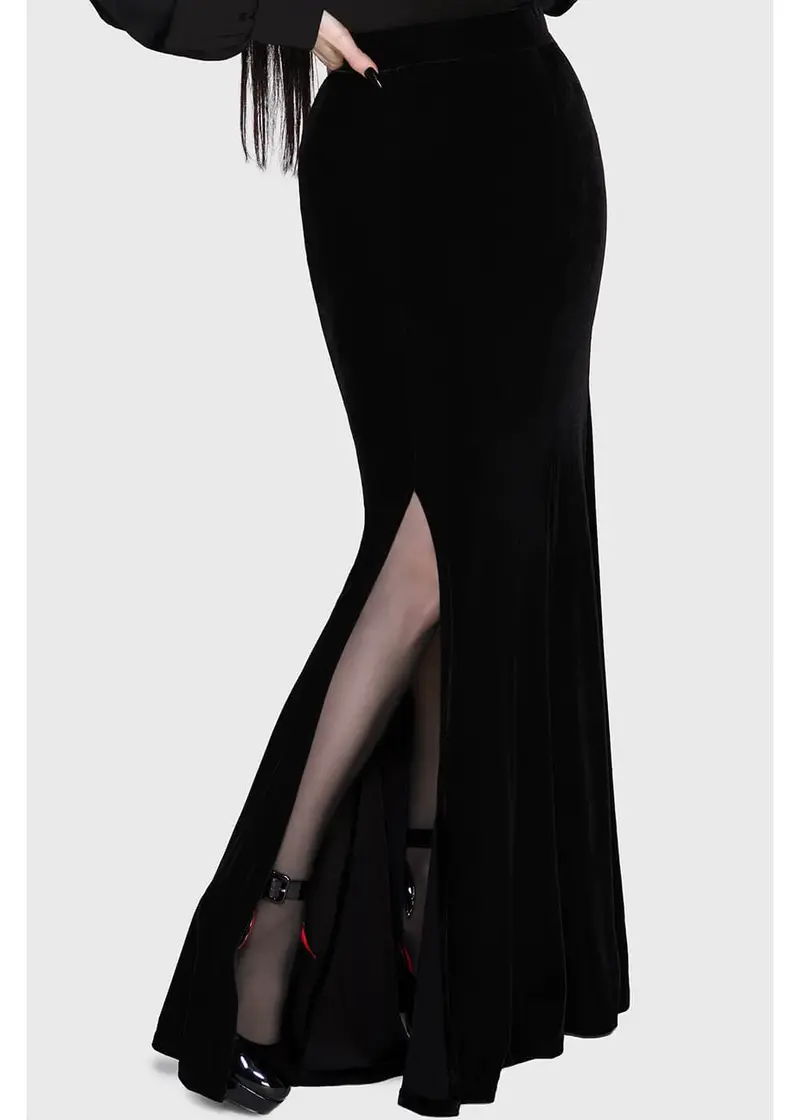 Killstar Kihilist Void Viper Velvet Maxi Skirt Black