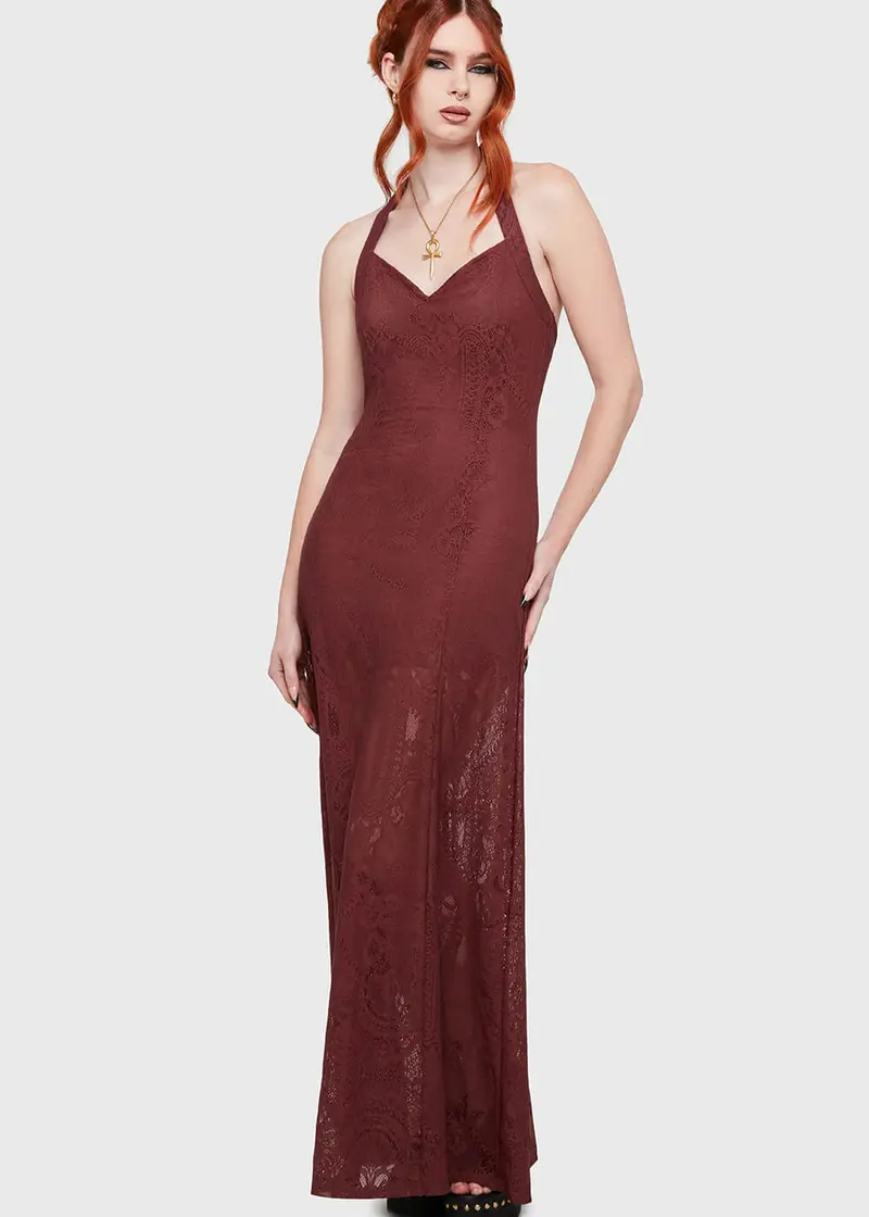Killstar Lilith's Garden Maxi Dress Brown Burgundy