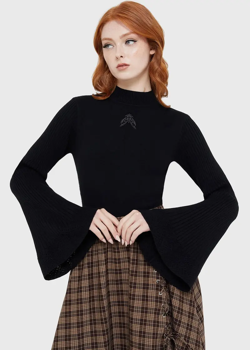 Killstar Morbida's Moth Knitted Top Black