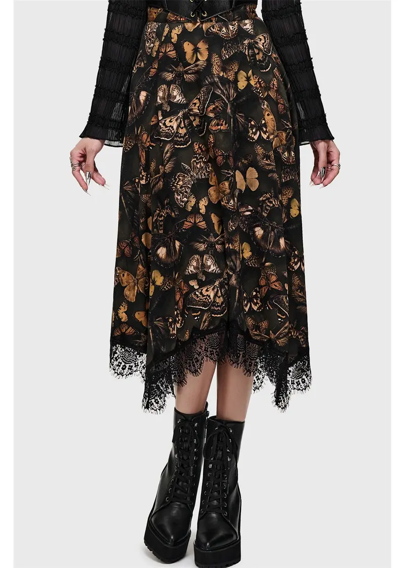 Killstar Mortelle Moth Midi Skirt Multi