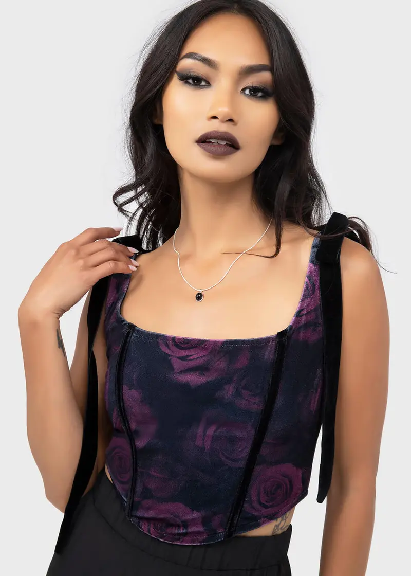 Killstar Nightbloom Velvet Corset Top Purple