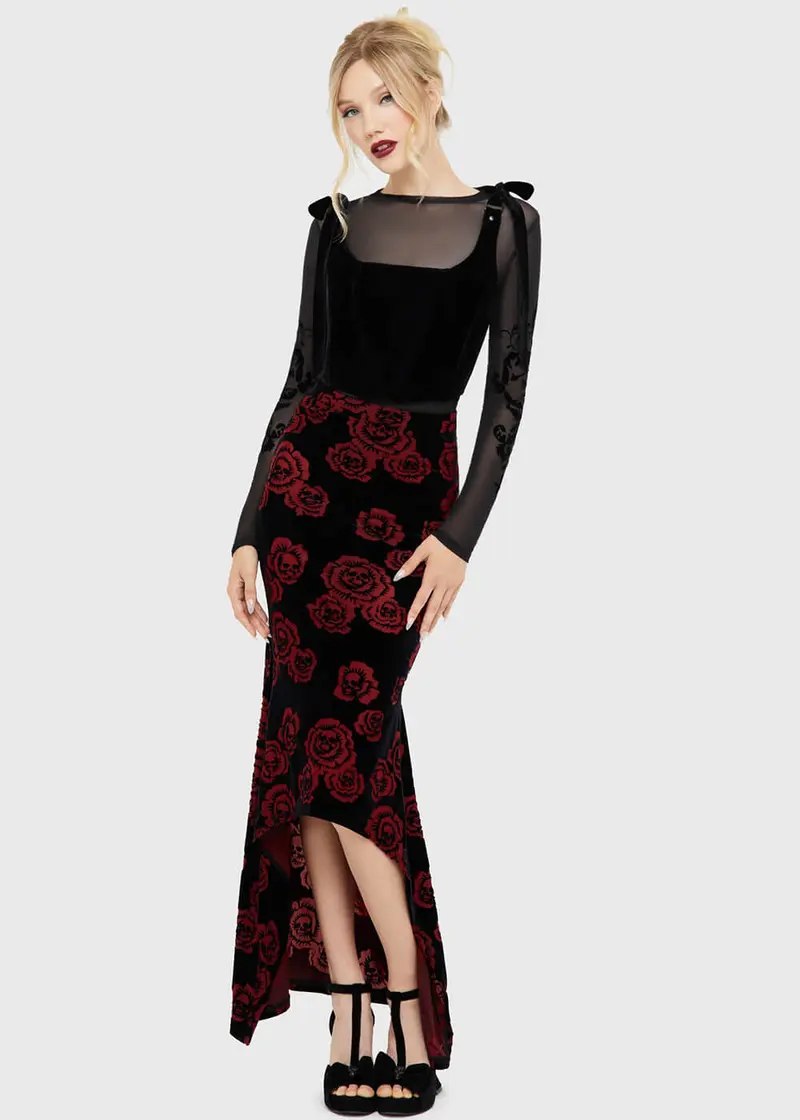 Killstar Pandora's Rose Black Red Maxi Skirt