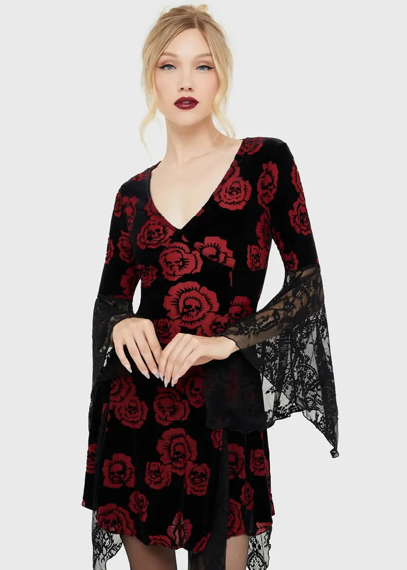 Killstar Pandora's Rose Mini Dress Black Red