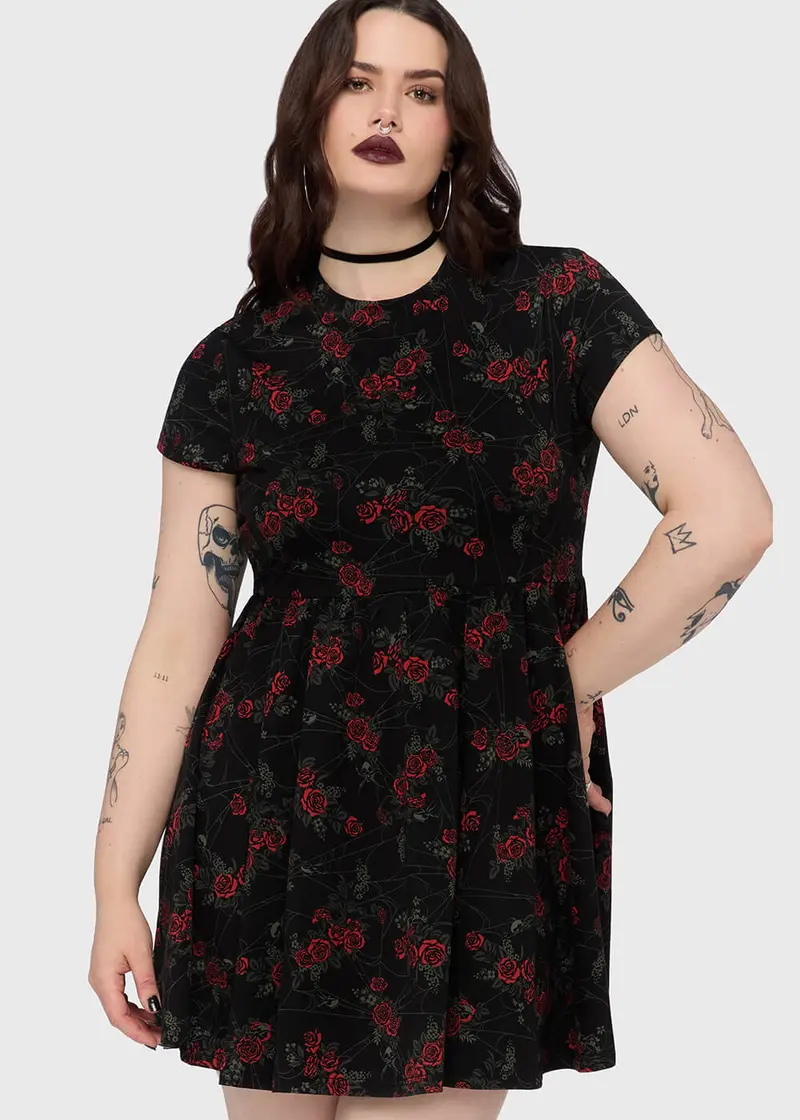 Killstar Poisoned Rose Mini Dress Black Red