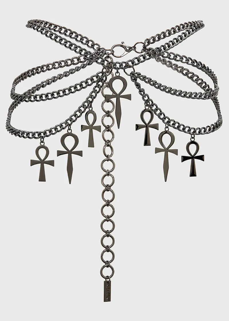 Killstar Sacred Runes Ankh Chain Belt Silver