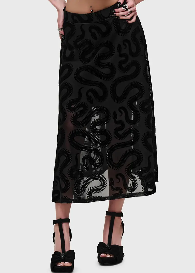 Killstar Serpentes Snake Midi Skirt Black