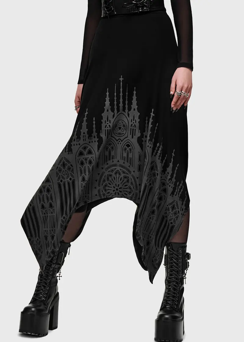 Killstar Thorned Spire Black Midi Skirt