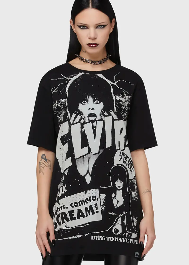 Killstar x Elvira Lights Camera Scream T-Shirt Black