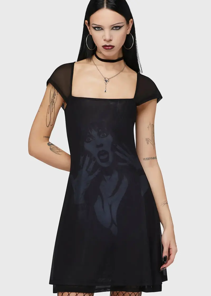 Killstar x Elvira Mistress Of The Dark Skater Dress Black