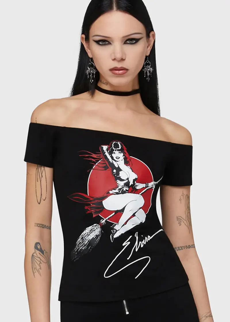 Killstar x Elvira Moonstruck Bardot Top Black