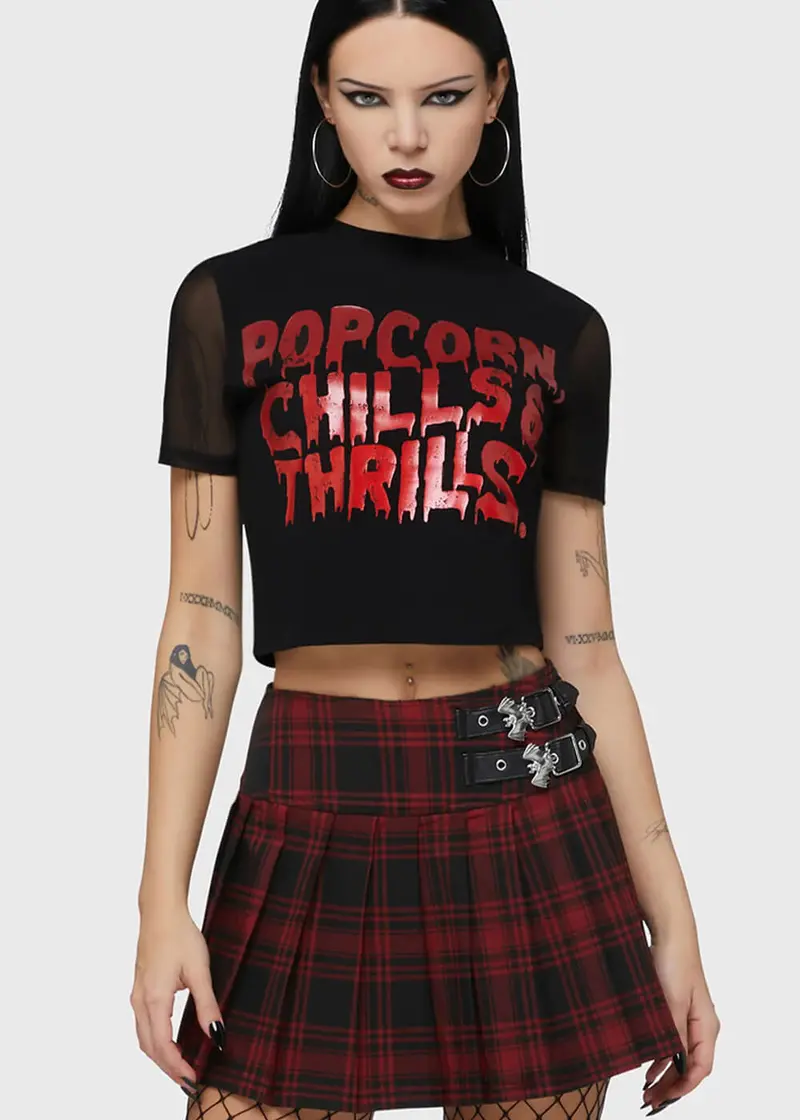 Killstar x Elvira Popcorn, Chills And Thrills Baby T-Shirt Black