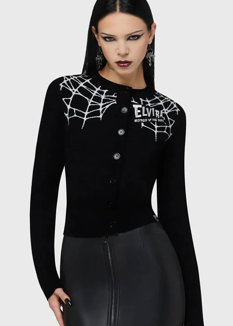 Killstar x Elvira Web Of Lies Cardigan Black White