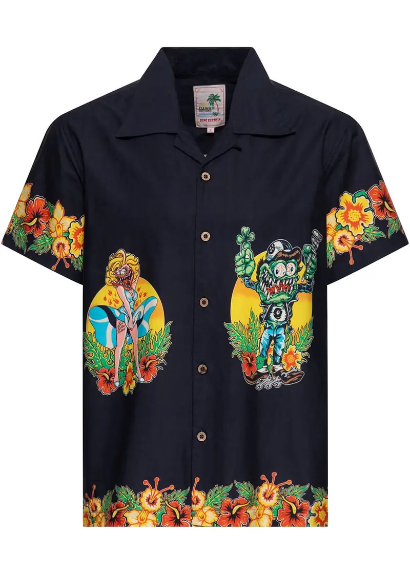 King Kerosin Lucky Monster Hawaiian Shirt Black