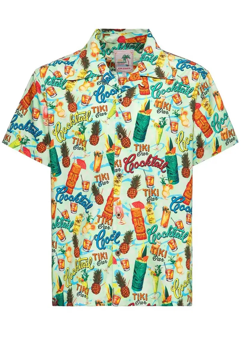 King Kerosin Tiki Cocktails Hawaii Shirt Light Green