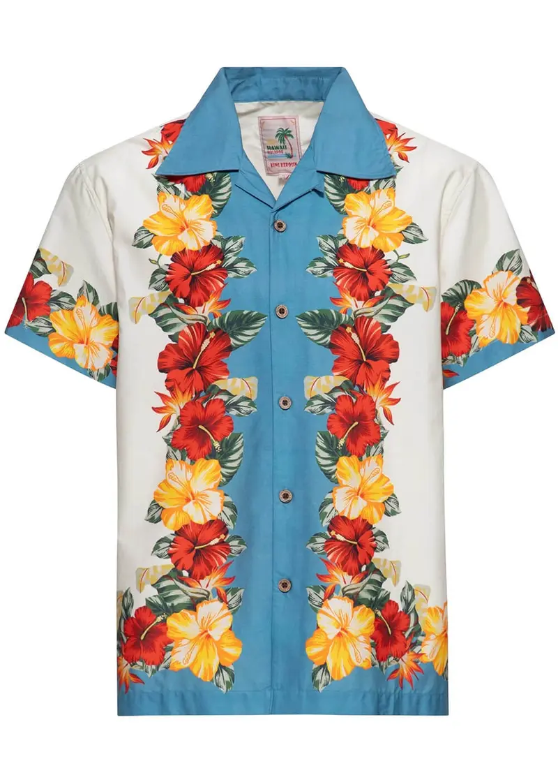 King Kerosin Tropical Flowers Hawaiian Shirt Off-White